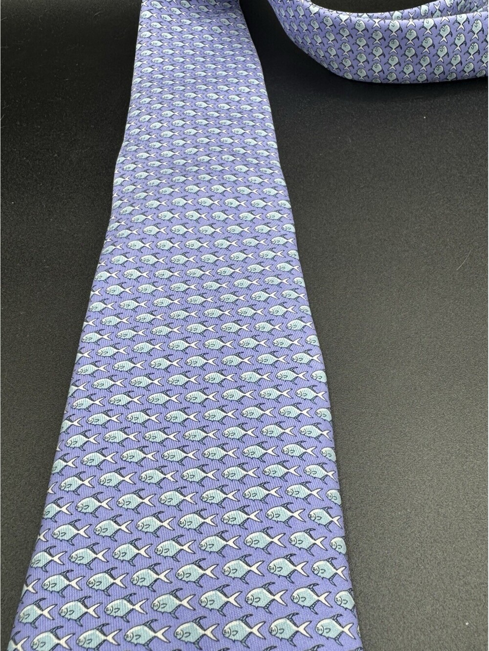 Vineyard Vines Fish Silk Tie Purple Blue Preppy 60” x 3.5” Shep Ian